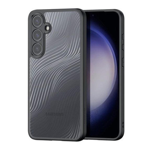 Samsung Galaxy S24 SM-S921, Műanyag hátlap védőtok + szilikon keret, hullám minta, Dux Ducis Aimo, áttetsző/fekete