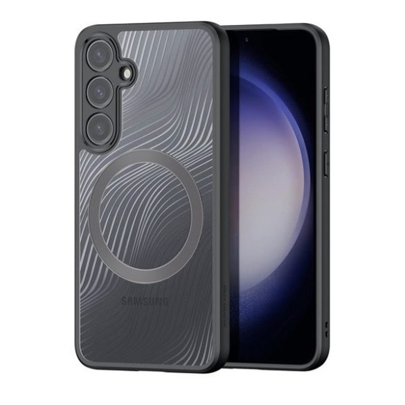 Samsung Galaxy S24 SM-S921, Műanyag hátlap védőtok + szilikon keret, Magsafe töltővel kompatibilis, hullám minta, Dux Ducis Aimo Mag, áttetsző/fekete