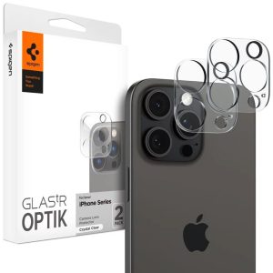 Apple iPhone 16 Pro / 16 Pro Max, Kamera lencsevédő fólia, ütésálló fólia, Tempered Glass (edzett üveg), Spigen Glastr Optik, Clear, 2 db / csomag