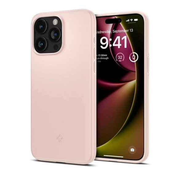 Apple iPhone 15 Pro Max, Műanyag hátlap védőtok, Spigen Thin Fit, rózsaszín