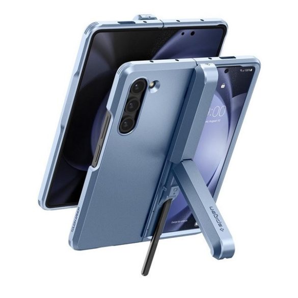 Samsung Galaxy Z Fold5 SM-F946B, Műanyag hátlap védőtok, közepesen ütésálló, zsanérvédő és kitámasztó, Ceruza tartó, Spigen Tough Armor Pro "P", világoskék