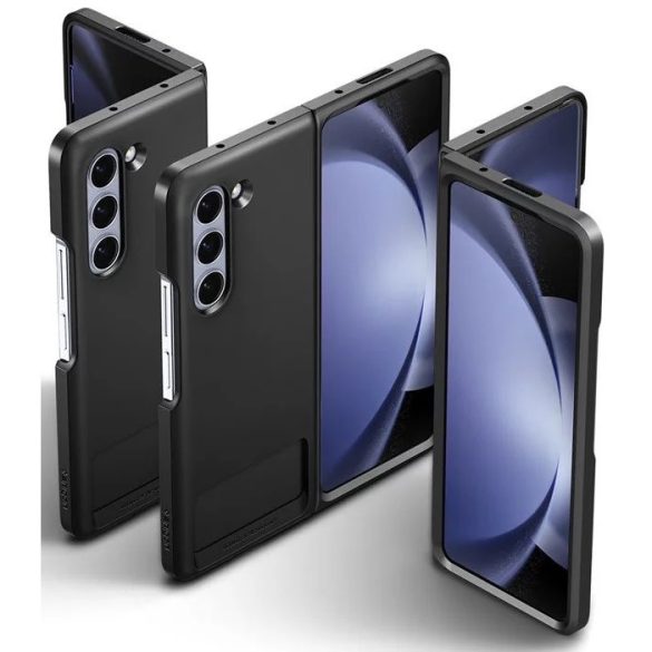 Samsung Galaxy Z Fold5 SM-F946B, Szilikon tok, közepesen ütésálló, műanyag hátlappal, Spigen Slim Armor Slot, fekete