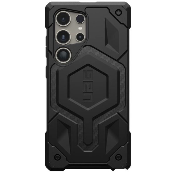 Samsung Galaxy S24 Ultra SM-S928, Műanyag hátlap védőtok, szilikon belső, közepesen ütésálló, karbon minta, UAG Monarch, mintás/fekete