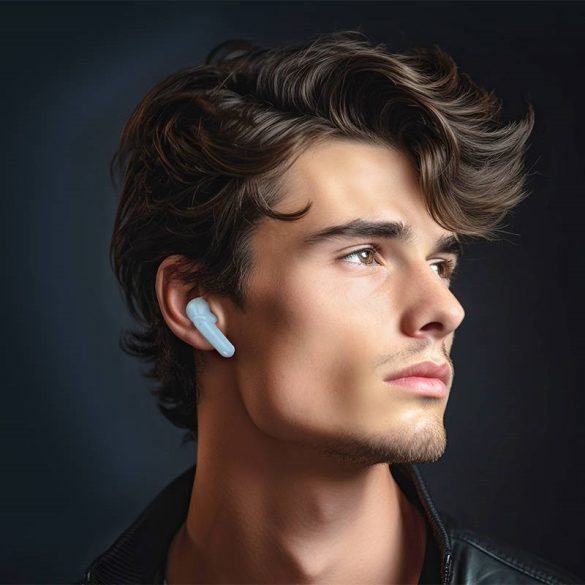 Bluetooth sztereó fülhallgató, v5.3, TWS, töltőtok, zajszűrővel, érintés vezérlés, LED-es kijelző, Hoco EQ6 Shadow, fehér