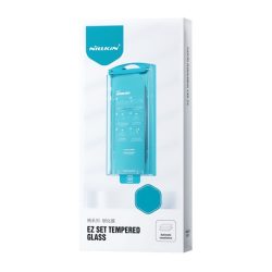   Apple iPhone 15 Pro, Kijelzővédő fólia, ütésálló fólia (az íves részre is!), Tempered Glass (edzett üveg), segéd kerettel, Nillkin EZ Set, fekete, 2 db / csomag