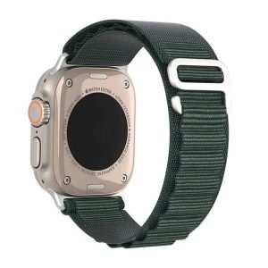 Apple Watch 4-6, SE, SE (2022) (42 / 44 mm) / Watch 7-9 (45 mm) / Watch 10 (46 mm) / Watch Ultra 1-2 (49 mm), textíl pótszíj, állítható, Dux Ducis GS, sötétzöld