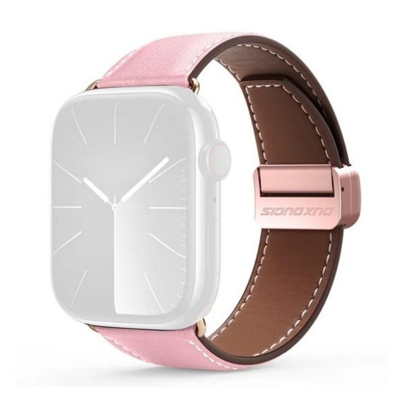 Apple Watch 4-6, SE, SE (2022) (42 / 44 mm) / Watch 7-9 (45 mm) / Watch 10 (46 mm) / Watch Ultra 1-2 (49 mm), valódi bőr pótszíj, állítható, mágneses zár, Dux Ducis YA, rózsaszín