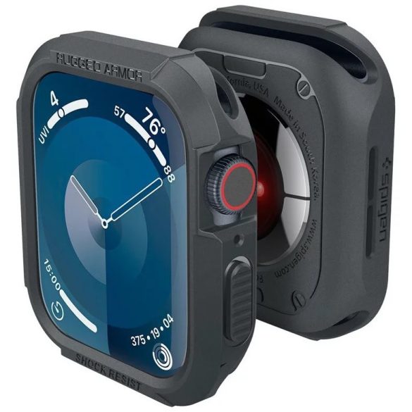 Apple Watch 4-6, SE, SE (2022) (44 mm) / Watch 7-9 (45 mm), Szilikon védőkeret, ütésálló, szíj nélkül, Spigen Rugged Armor, sötétszürke