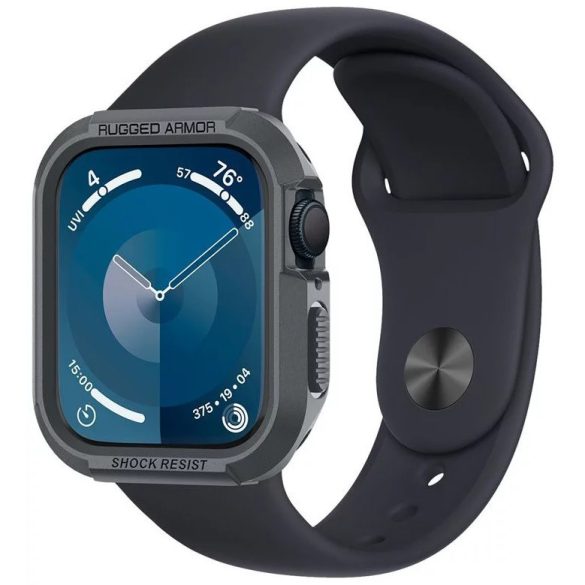 Apple Watch 4-6, SE, SE (2022) (44 mm) / Watch 7-9 (45 mm), Szilikon védőkeret, ütésálló, szíj nélkül, Spigen Rugged Armor, sötétszürke