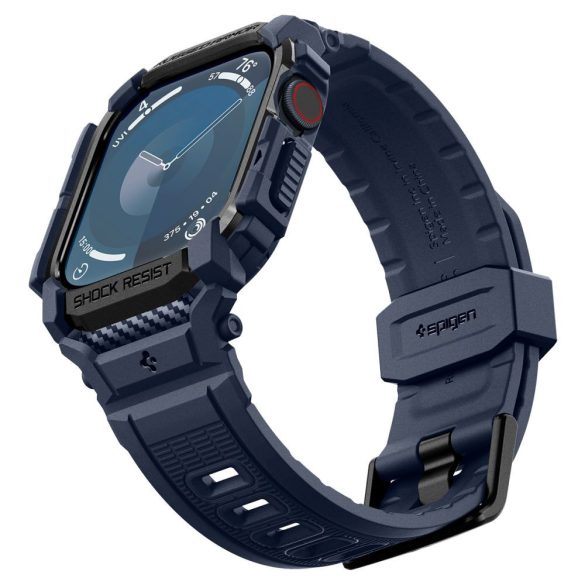 Apple Watch Ultra 1-2 (49 mm), Szilikon védőkeret, ütésálló, szíjjal, Spigen Rugged Armor Pro, sötétkék