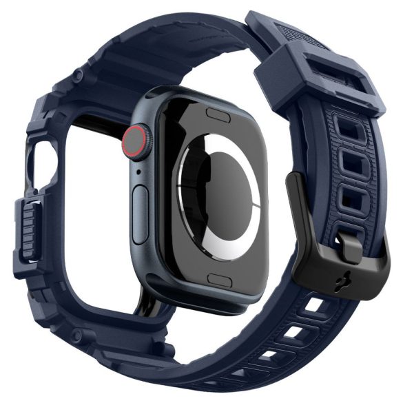 Apple Watch Ultra 1-2 (49 mm), Szilikon védőkeret, ütésálló, szíjjal, Spigen Rugged Armor Pro, sötétkék