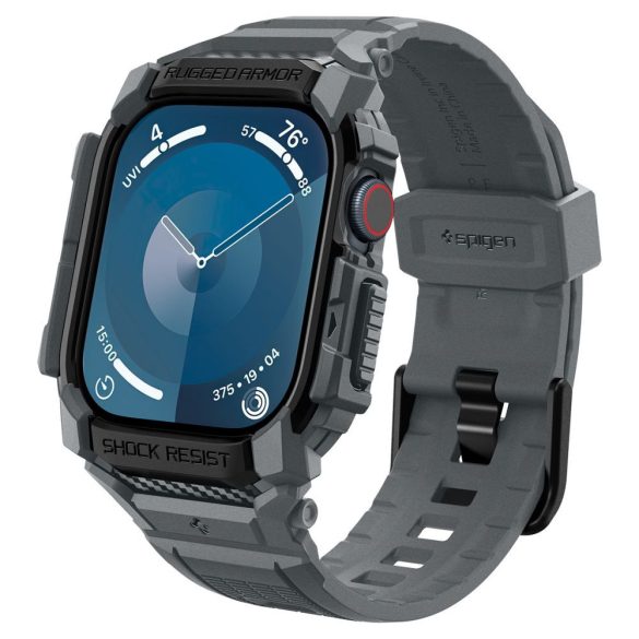 Apple Watch Ultra 1-2 (49 mm), Szilikon védőkeret, ütésálló, szíjjal, Spigen Rugged Armor Pro, sötétszürke