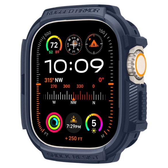 Apple Watch Ultra 1-2 (49 mm), Szilikon védőkeret, ütésálló, szíj nélkül, Spigen Rugged Armor, sötétkék