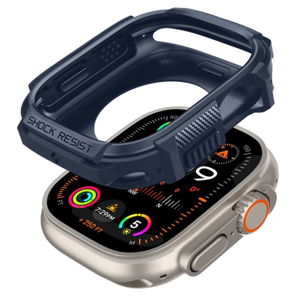 Apple Watch Ultra 1-2 (49 mm), Szilikon védőkeret, ütésálló, szíj nélkül, Spigen Rugged Armor, sötétkék