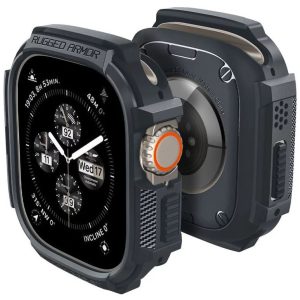 Apple Watch Ultra 1-2 (49 mm), Szilikon védőkeret, ütésálló, szíj nélkül, Spigen Rugged Armor, sötétszürke