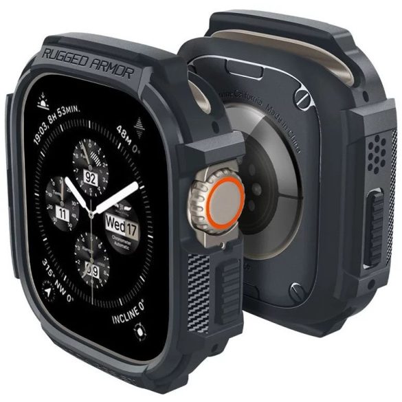Apple Watch Ultra 1-2 (49 mm), Szilikon védőkeret, ütésálló, szíj nélkül, Spigen Rugged Armor, sötétszürke