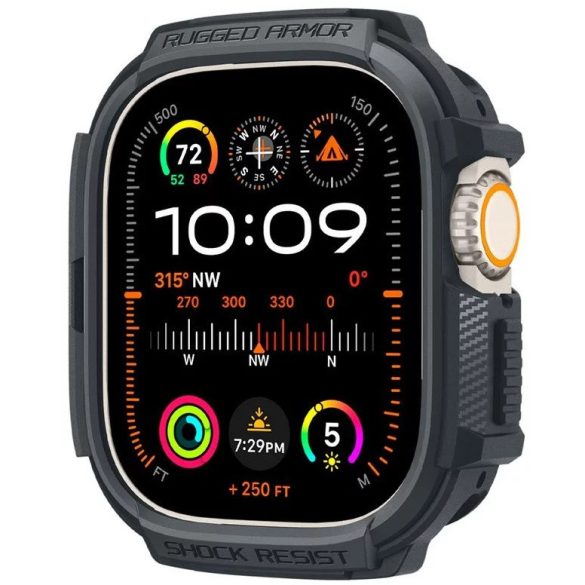 Apple Watch Ultra 1-2 (49 mm), Szilikon védőkeret, ütésálló, szíj nélkül, Spigen Rugged Armor, sötétszürke