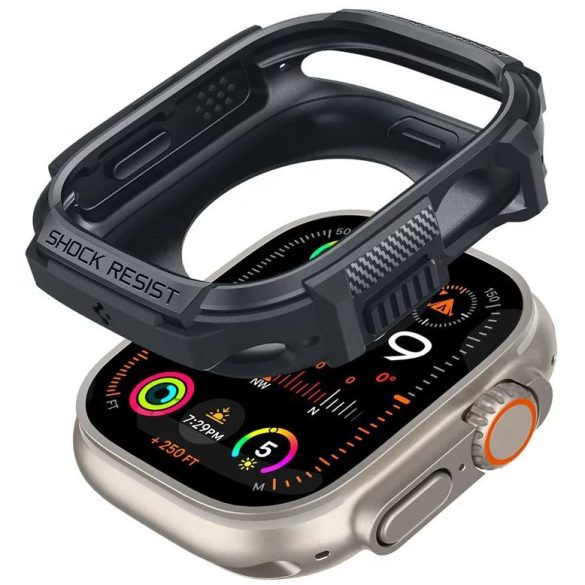 Apple Watch Ultra 1-2 (49 mm), Szilikon védőkeret, ütésálló, szíj nélkül, Spigen Rugged Armor, sötétszürke