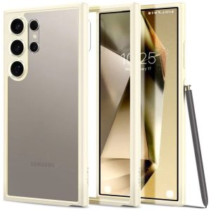 Samsung Galaxy S24 Ultra SM-S928, Műanyag hátlap védőtok + szilikon keret, Spigen Ultra Hybrid, átlátszó/homok-beige