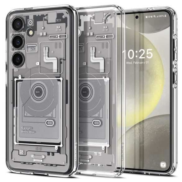 Samsung Galaxy S24 SM-S921, Műanyag hátlap védőtok + szilikon keret, Telefon belső minta, Spigen Ultra Hybrid Zero One, átlátszó/fehér