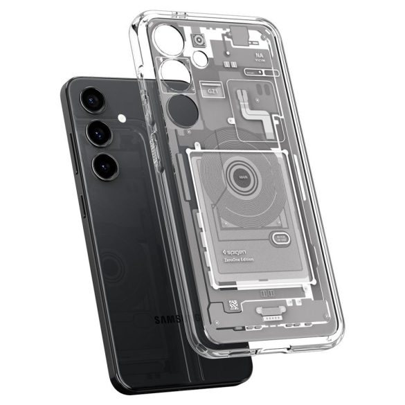 Samsung Galaxy S24 SM-S921, Műanyag hátlap védőtok + szilikon keret, Telefon belső minta, Spigen Ultra Hybrid Zero One, átlátszó/fehér