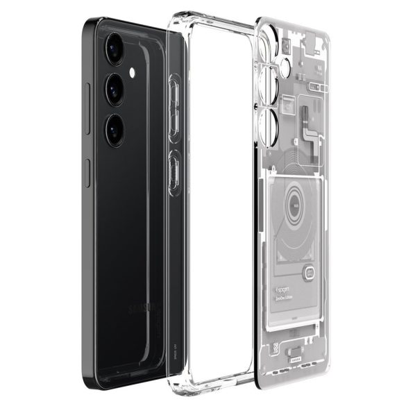 Samsung Galaxy S24 SM-S921, Műanyag hátlap védőtok + szilikon keret, Telefon belső minta, Spigen Ultra Hybrid Zero One, átlátszó/fehér