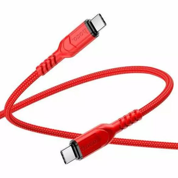 USB Type-C töltő- és adatkábel, USB Type-C, 100 cm, 3000 mA, 60W, törésgátlóval, gyorstöltés, PD, QC, cipőfűző minta, Hoco X59 Victory, piros