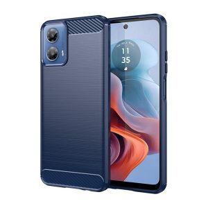 Motorola Moto G34, Szilikon tok, közepesen ütésálló, szálcsiszolt, karbon minta, sötétkék