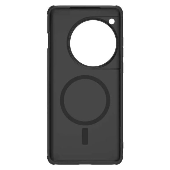 OnePlus 12, Műanyag hátlap védőtok, szilikon keret, légpárnás sarok, Magsafe töltővel kompatibilis, Nillkin Super Frosted Pro Magnetic, fekete