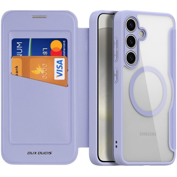 Samsung Galaxy S24 Plus SM-S926, Oldalra nyíló tok, stand, közepesen ütésálló, Magsafe kompatibilis, Dux Ducis Skin Pro Magsafe, lila