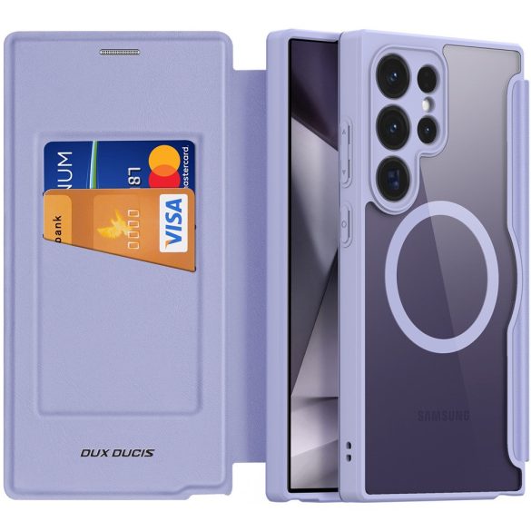Samsung Galaxy S24 Ultra SM-S928, Oldalra nyíló tok, stand, közepesen ütésálló, Magsafe kompatibilis, Dux Ducis Skin Pro Magsafe, lila