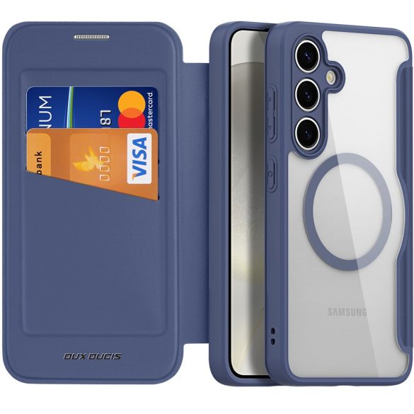 Samsung Galaxy S24 Plus SM-S926, Oldalra nyíló tok, stand, közepesen ütésálló, Magsafe kompatibilis, Dux Ducis Skin Pro Magsafe, sötétkék