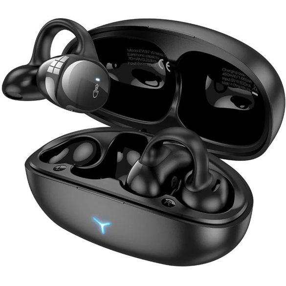 Bluetooth sztereó fülhallgató, v5.3, TWS, töltőtok, érintés vezérlés, fülre akasztható, Hoco EW57, fekete