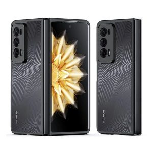 Huawei Honor Magic V2, Műanyag hátlap védőtok + szilikon keret, hullám minta, Dux Ducis Aimo, áttetsző/fekete