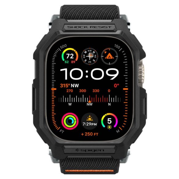 Apple Watch Ultra 1-2 (49 mm), textíl pótszíj, szilikon keret, közepesen ütésálló, Spigen Lite Fite Pro, fekete