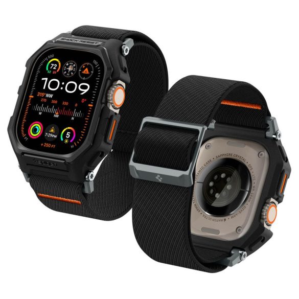 Apple Watch Ultra 1-2 (49 mm), textíl pótszíj, szilikon keret, közepesen ütésálló, Spigen Lite Fite Pro, fekete