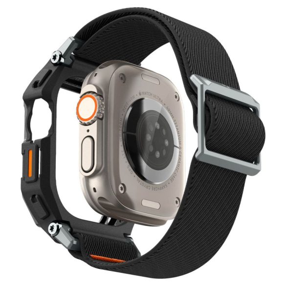 Apple Watch Ultra 1-2 (49 mm), textíl pótszíj, szilikon keret, közepesen ütésálló, Spigen Lite Fite Pro, fekete
