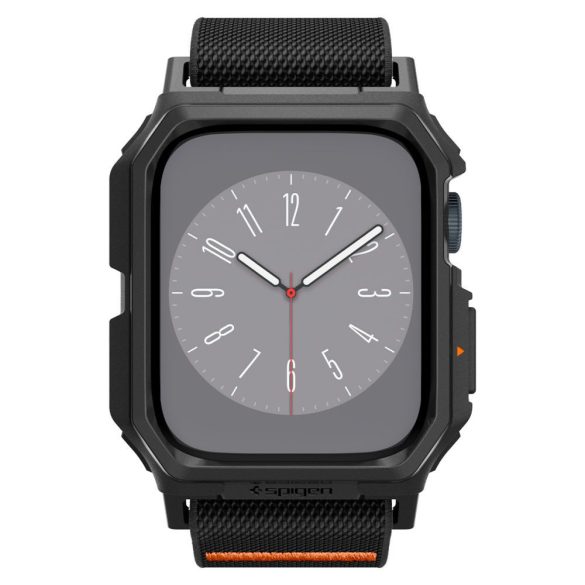 Apple Watch 4-6, SE, SE (2022) (44 mm) / Watch 7-9 (45 mm), textíl pótszíj, szilikon keret, közepesen ütésálló, Spigen Lite Fite Pro, fekete