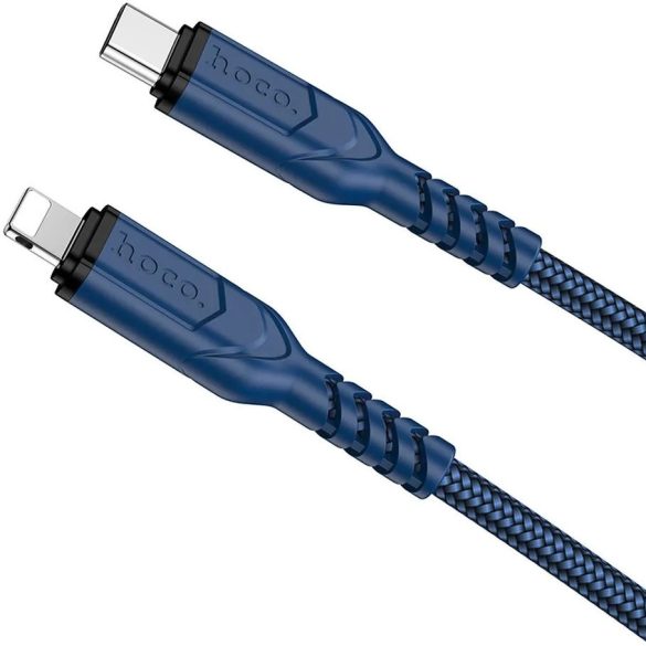 USB Type-C töltő- és adatkábel, Lightning, 200 cm, 3000mA, 20W, törésgátlóval, gyorstöltés, PD, QC, cipőfűző minta, Hoco X59 Victory, sötétkék