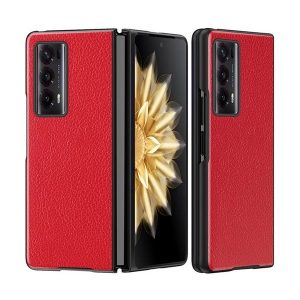 Huawei Honor Magic V2, Műanyag hátlap védőtok, bőrhatású hátlap, piros