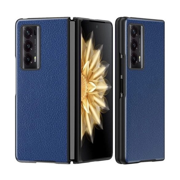 Huawei Honor Magic V2, Műanyag hátlap védőtok, bőrhatású hátlap, sötétkék