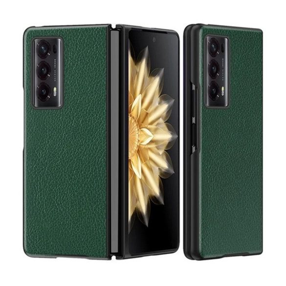 Huawei Honor Magic V2, Műanyag hátlap védőtok, bőrhatású hátlap, sötétzöld