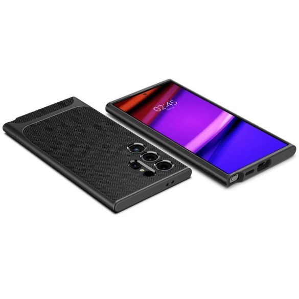 Samsung Galaxy S24 Ultra SM-S928, Szilikon tok, műanyag kerettel, Spigen Neo Hybrid, halszálka minta, fekete