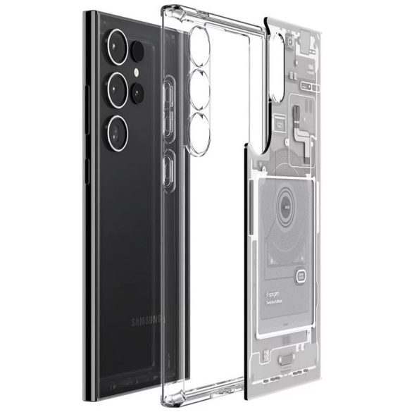 Samsung Galaxy S24 Ultra SM-S928, Műanyag hátlap védőtok + szilikon keret, Telefon belső minta, Spigen Ultra Hybrid Zero One, átlátszó/fehér