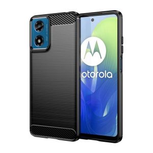 Motorola Moto G04 / G04s / G24 / G24 Power / E14, Szilikon tok, közepesen ütésálló, szálcsiszolt, karbon minta, fekete