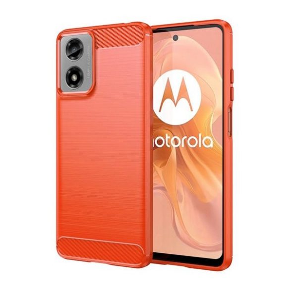 Motorola Moto G04 / G04s / G24 / G24 Power / E14, Szilikon tok, közepesen ütésálló, szálcsiszolt, karbon minta, piros