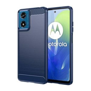 Motorola Moto G04 / G04s / G24 / G24 Power / E14, Szilikon tok, közepesen ütésálló, szálcsiszolt, karbon minta, sötétkék