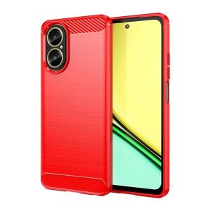 Realme C67 4G, Szilikon tok, közepesen ütésálló, szálcsiszolt, karbon minta, piros