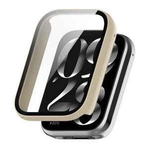 Xiaomi Mi Smart Band 8 Pro, Műanyag védőkeret, kijelzővédő üveggel, közepesen ütésálló, szíj nélkül, fehér
