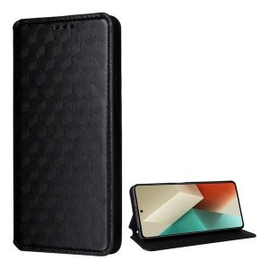 Xiaomi Redmi Note 13 Pro 5G / Poco X6 5G, Oldalra nyíló tok, bőrhatású, stand, Teljes 3D rombusz minta, prémium, fekete